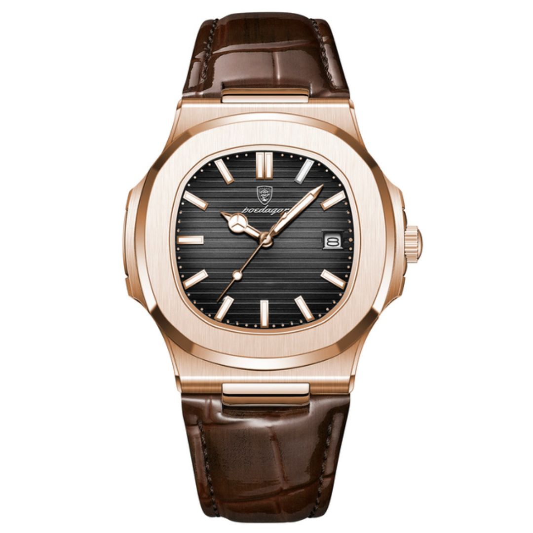Relógio Masculino Poedagar Deluxe Gold | Pulseira de Couro
