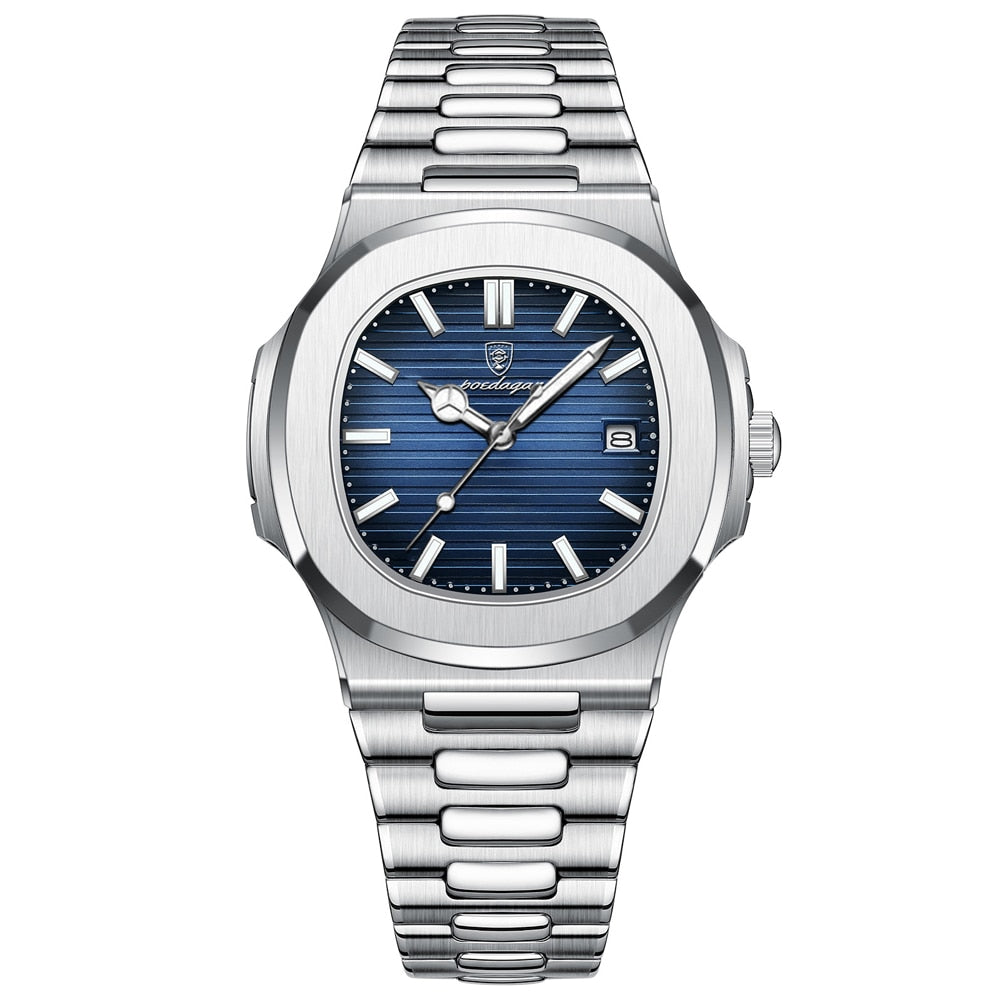 Relógio Masculino Poedagar Deluxe Prata | Pulseira de Couro