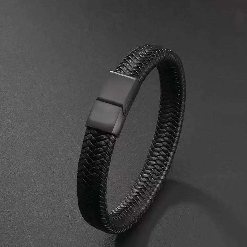 Pulsera Masculina de Cuero Sintético con Cierre Magnético Allegante – Estilo Vintage Sofisticado